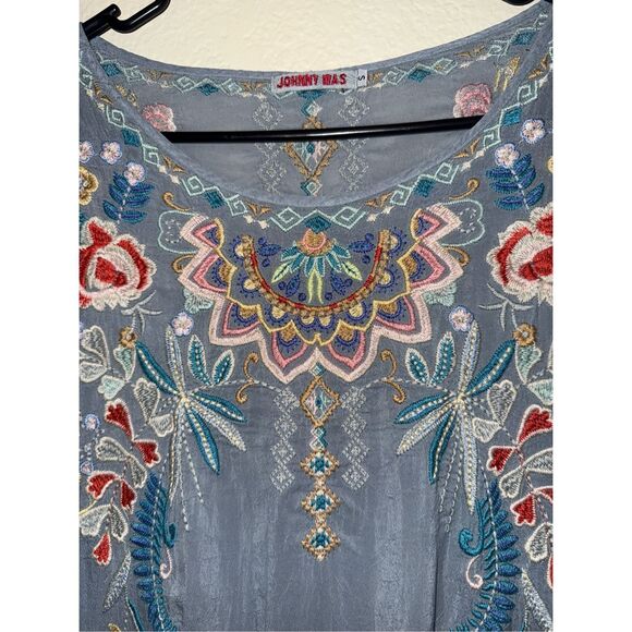 Johnny Was Embroidered Tunic Top/ Mini Dress Size Small– Light Blue 3/4 Sleeve B - Picture 14 of 16